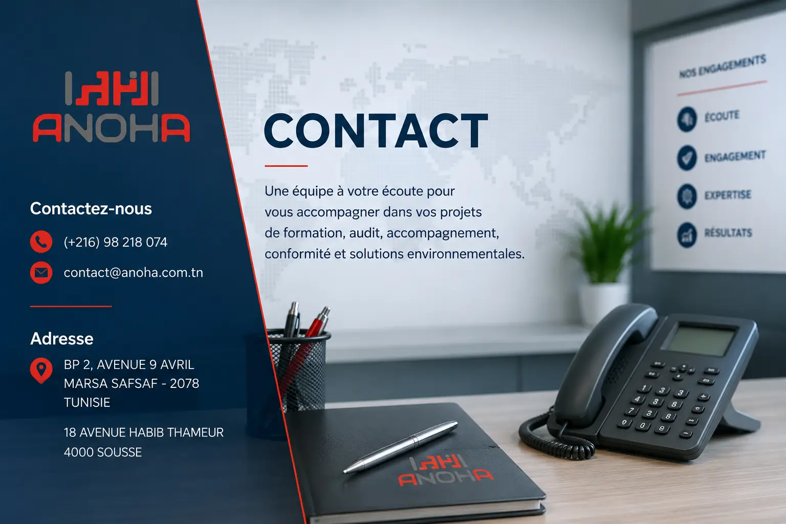 Contact ANOHA pour formation audit accompagnement conformité HSE et solutions environnementales